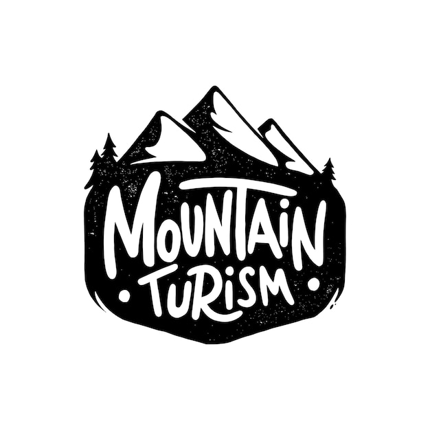 Turismo di montagna. lettering disegnato a mano isolato su sfondo bianco.