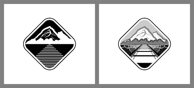 Mountain vector illustration logo design with railway in rhombus