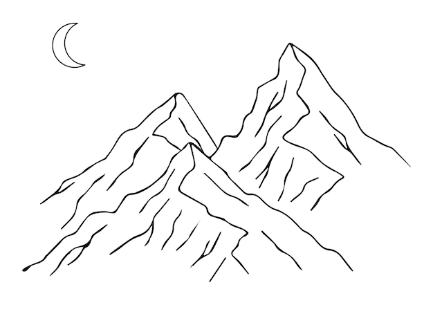 Mountain vector isolated illustration contour hand drawn mountainous terrain