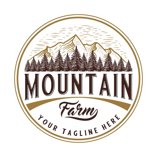 mountain vector logo design illustration of mountains and pine trees for travel hiking and outdoo