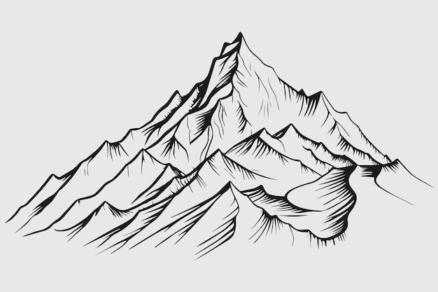 Vettore vettore di montagna sagoma di montagna vettore di albero di montagna assortito sagoma di montagna disegnato a mano