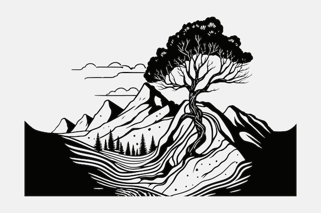 Mountain vector Mountain silhouette assorted mountain tree vector Mountain silhouette Hand drawn