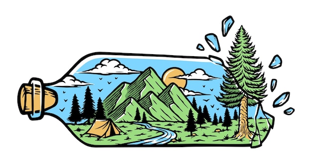 mountain view in a bottle illustration