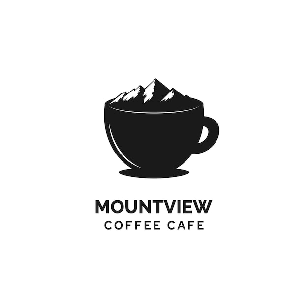 Mountain view coffee cafe cup mug logo design ispirazione vettoriale