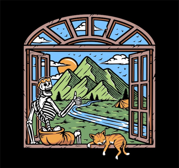 Mountain view from the window illustration