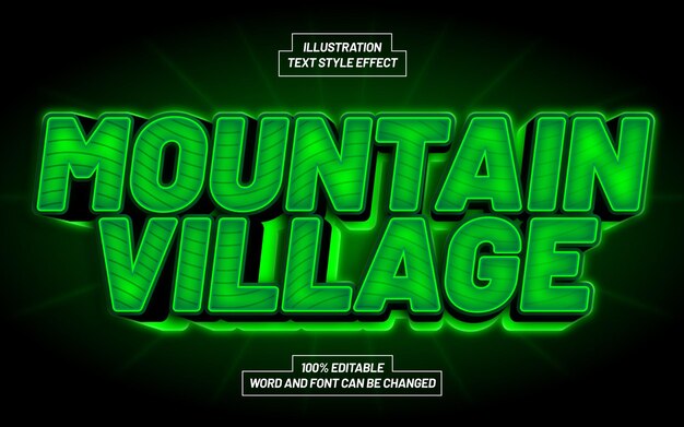 Vector mountain village 3d bold text style effect