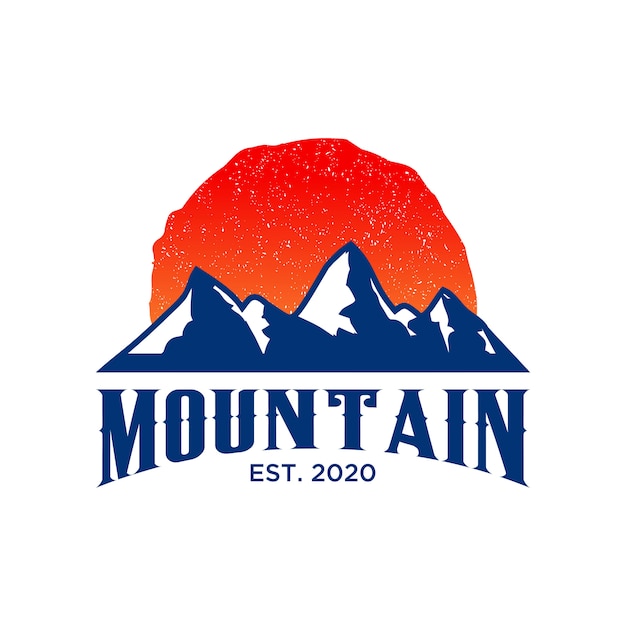 ベクトル グラデーションカラーのロゴデザインテンプレートと山のヴィンテージ