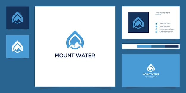 Vettore combinazione di design del logo di montagna e goccia d'acqua