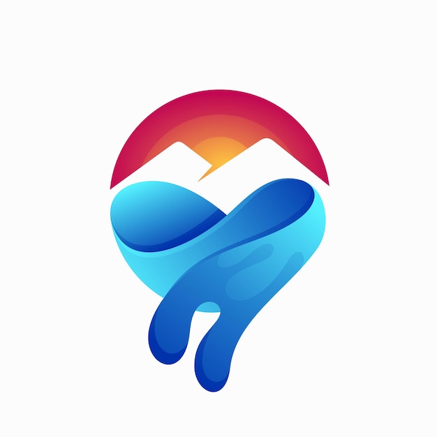 mountain water logo with sunset concept