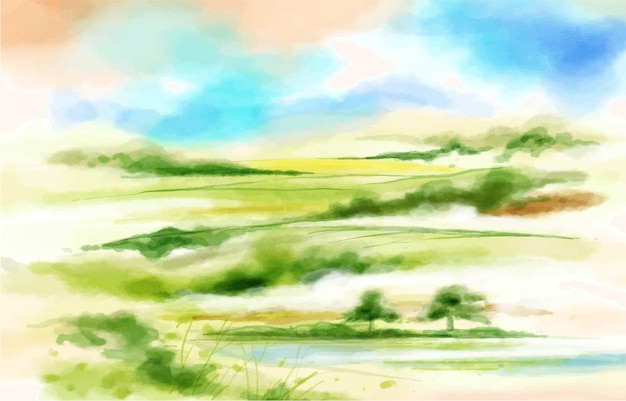 Vector mountain watercolour landscape vector background