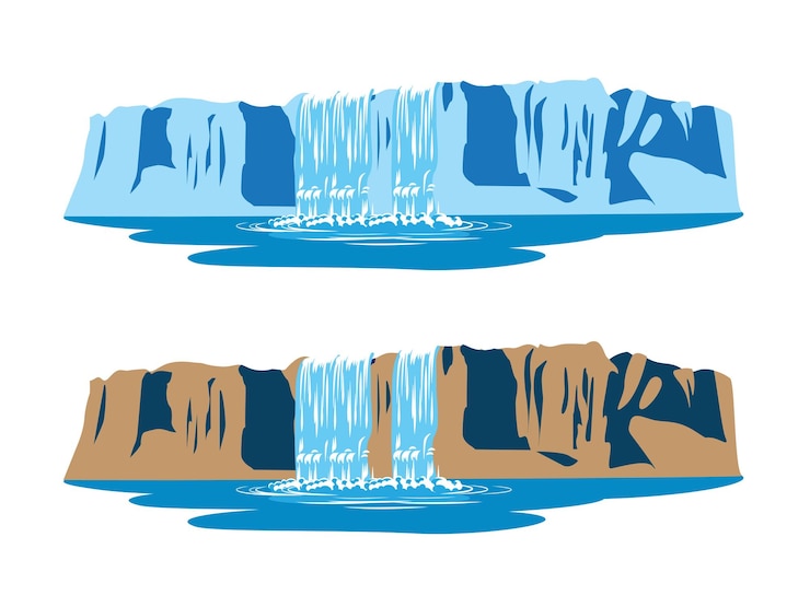 Vector mountain waterfalls