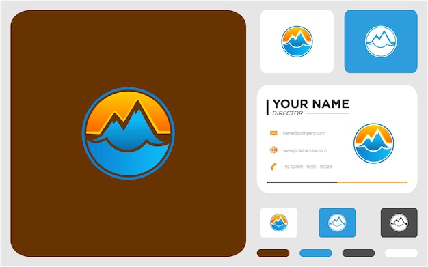 원형 로고 디자인의 산과 파도