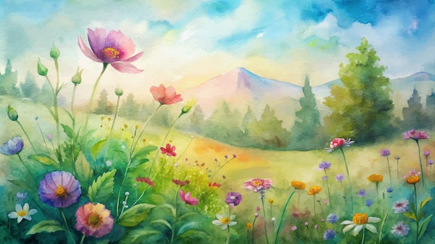 Mountain wildflower watercolor background