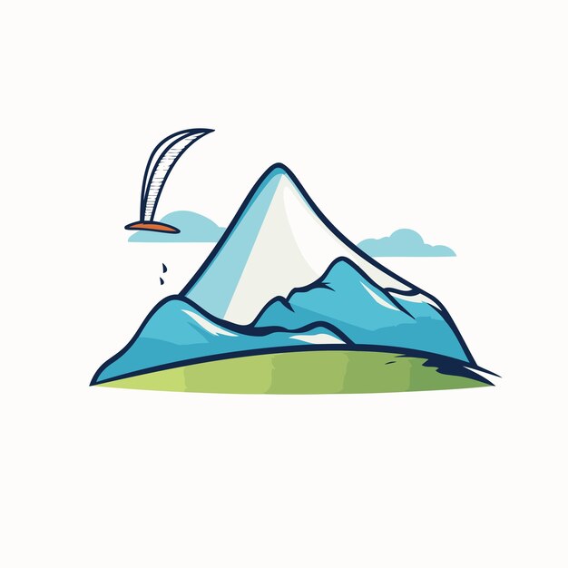 Vector mountain and windsurfing vector illustration on white background