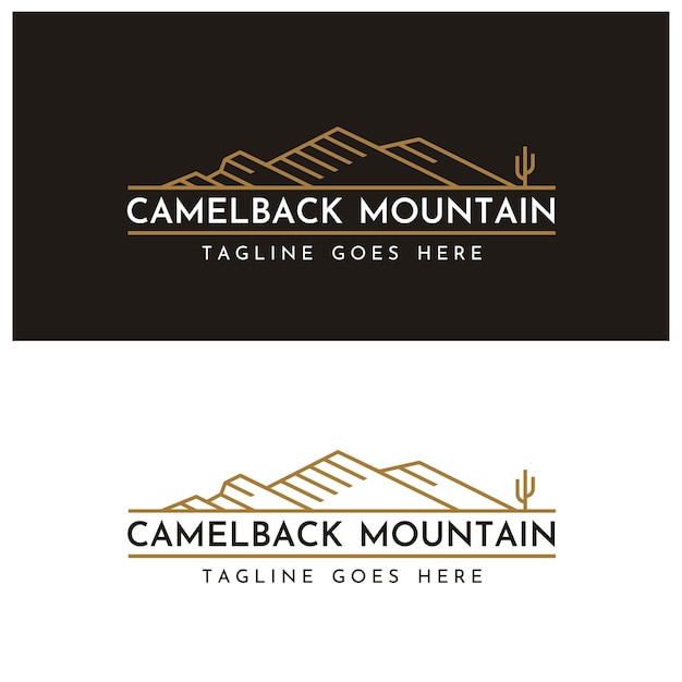 Mountain with Cactus like Camelback Mountain Shape logo design