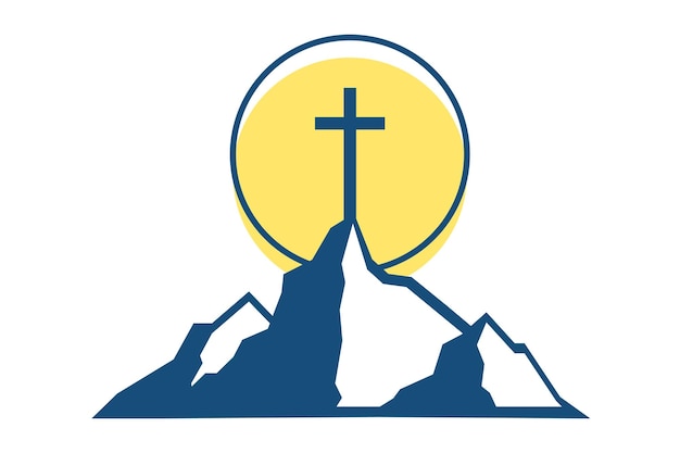 Mountain with cross. Christian logo icon