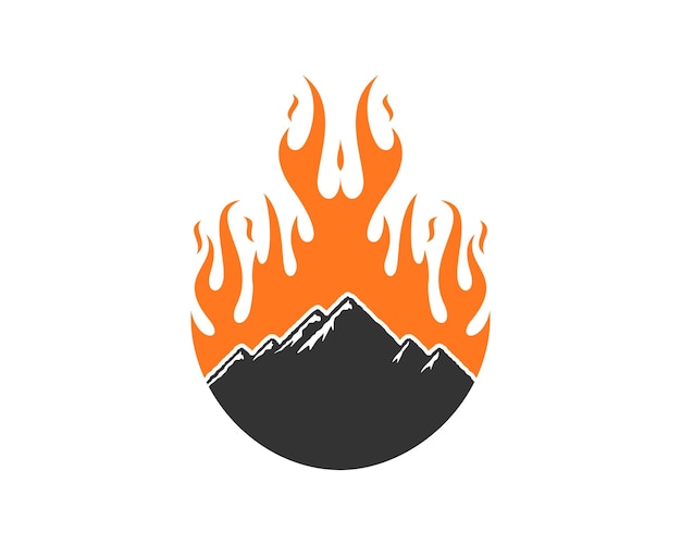 Mountain with fire flame logo