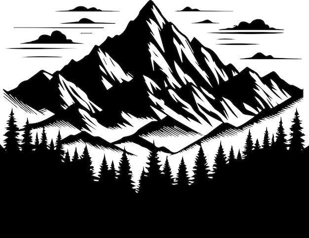 Vector mountain with forest vector silhouette black color 13