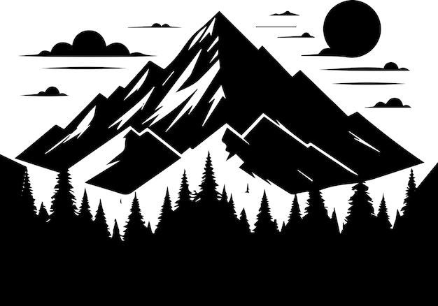 Vector mountain with forest vector silhouette black color 14