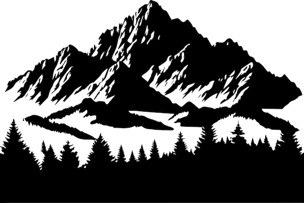 Montagna con silhouette vettoriale forestale colore nero 15