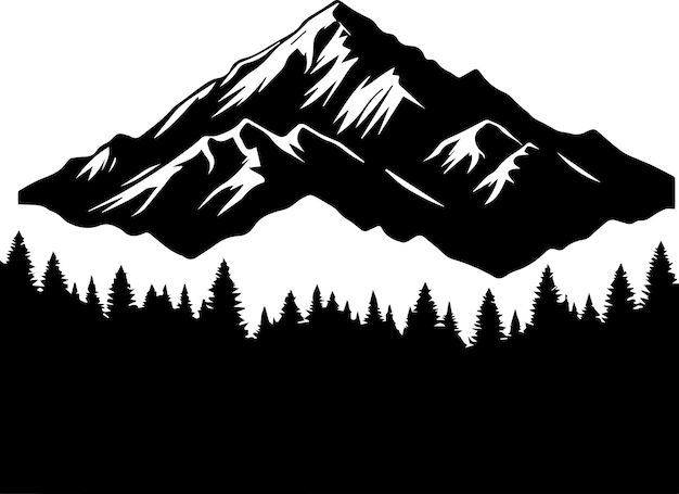Montagna con silhouette vettoriale forestale colore nero 9