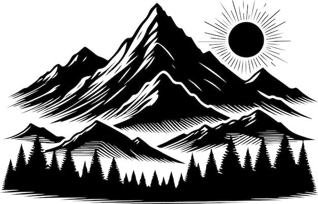 Vector mountain with forest vector silhouette black color vector