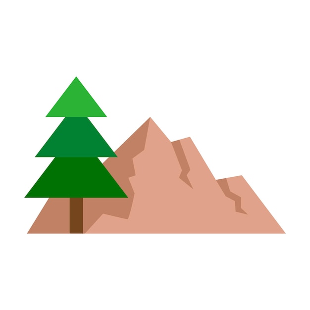 緑の木と緑の矢が頂上にある山