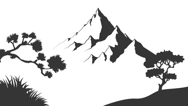 Vector mountain with pine trees and landscape black on white background vector illustration mountain with pine trees on white background mountain verctor illustration