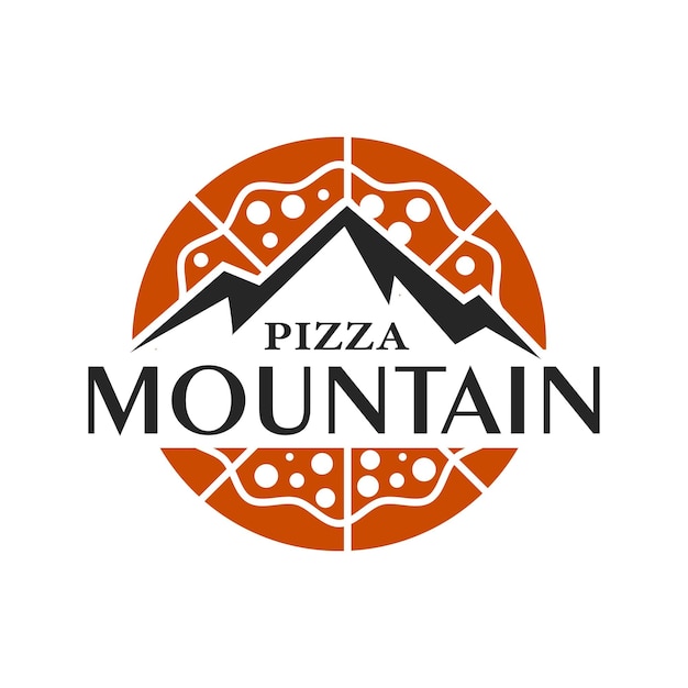 Montagna con guscio di pizza per avventure all'aria aperta pizza pizza restaurant logo vintage