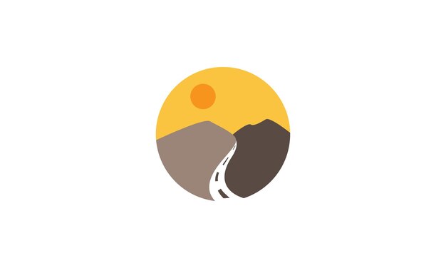 Mountain with road way and sunset logo design vector icon symbol illustration