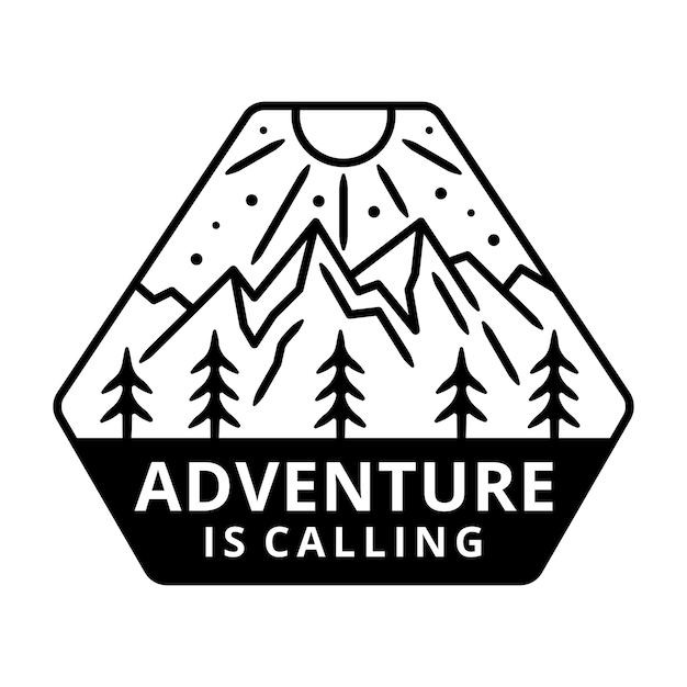 Mountain with Sun, Adventure Label, Badge Design.