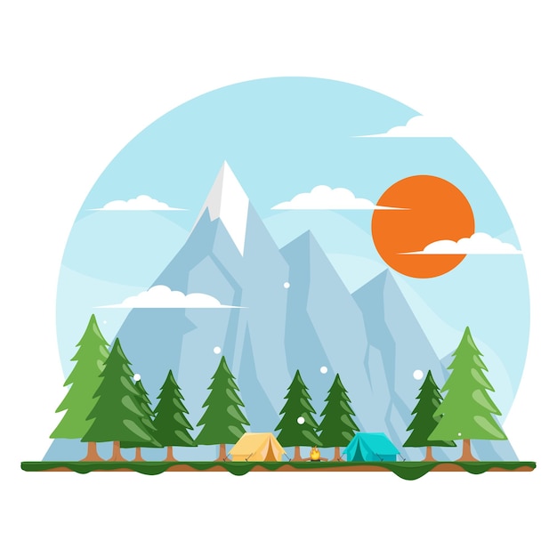 a mountain with a sun and a mountain in the background
