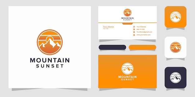 Mountain with sunset logo and business card