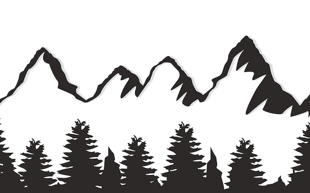 Vector mountain with tree silhouette vector