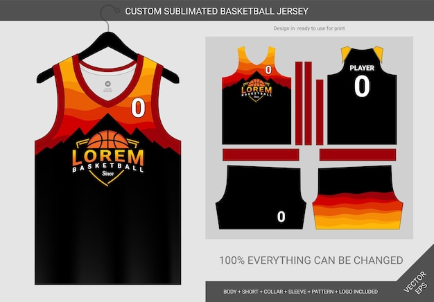 Mountain yellow red basketball jersey template