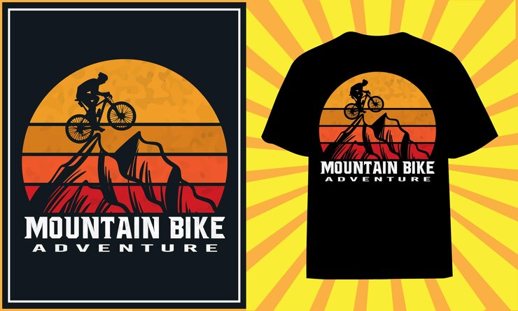 Vector mountainbike retro vintage fiets t-shirt design premium vector