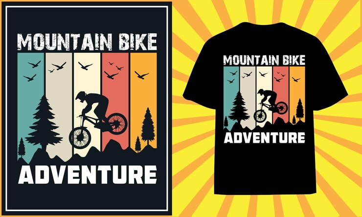Vector mountainbike retro vintage fiets t-shirt design premium vector