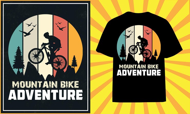 Vector mountainbike retro vintage fiets t-shirt design premium vector