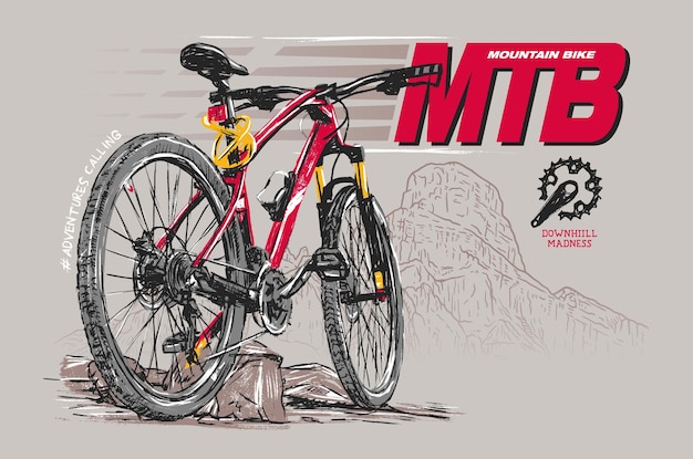 Mountainbike ruwweg geverfd met een penseelillustratievector om af te drukken