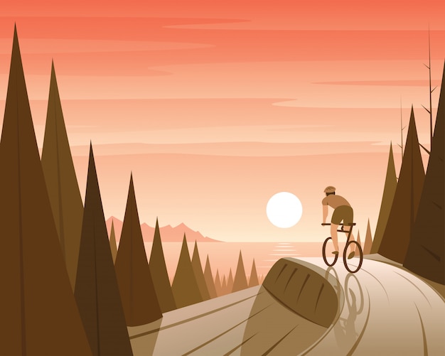 Mountainbiken in bos- en kustscène