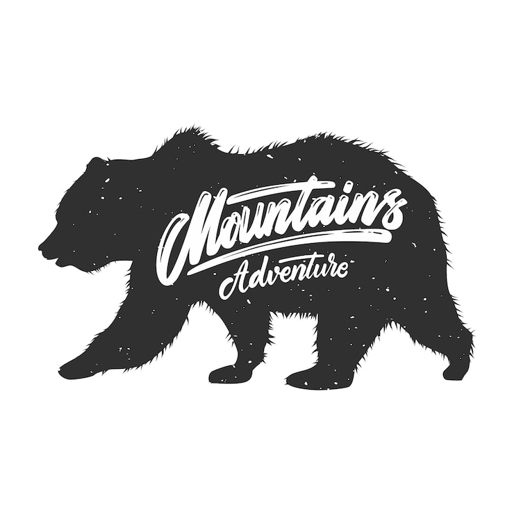 Vector mountains adventure silhouette of grizzly bear on grunge background design element for poster card banner sign vector illustration