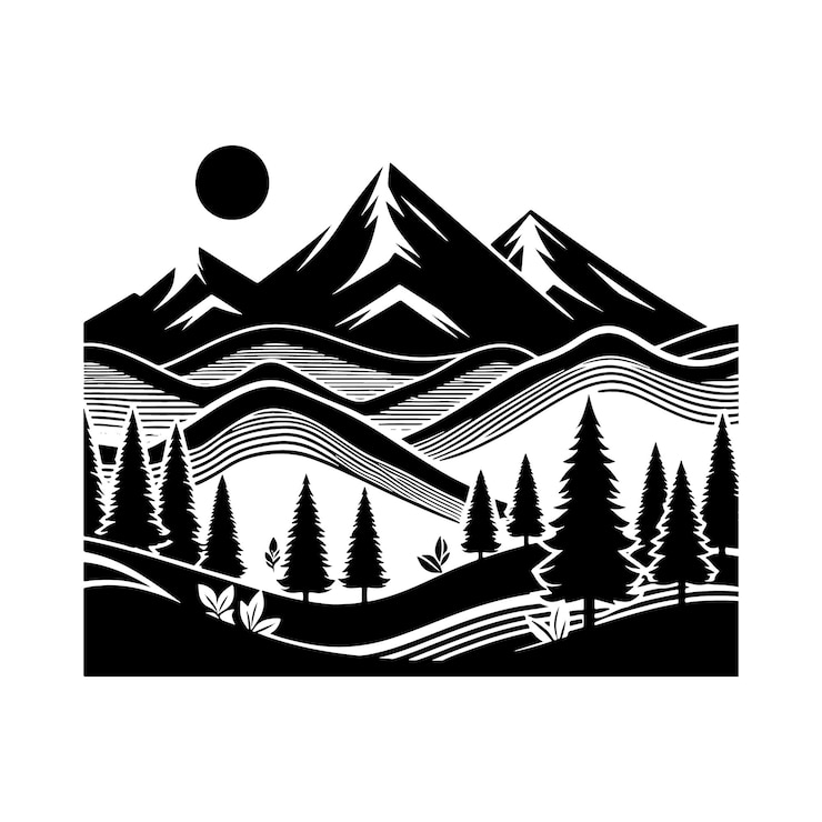 Vector mountains art vector silhouette illustration