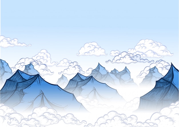 Vector mountains on blue sky