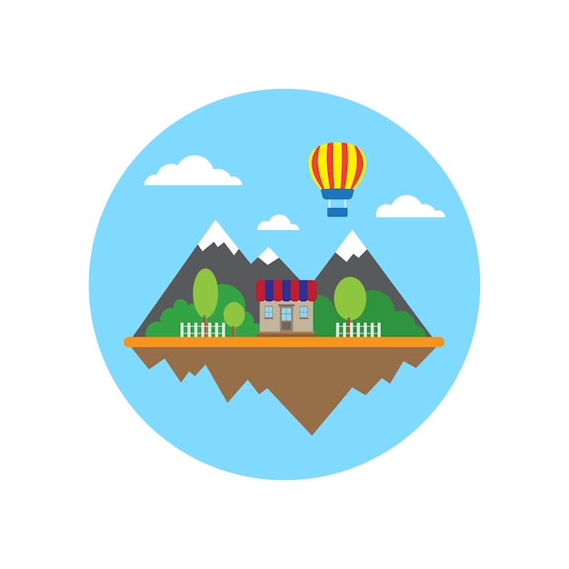 Vector mountains and building in circle