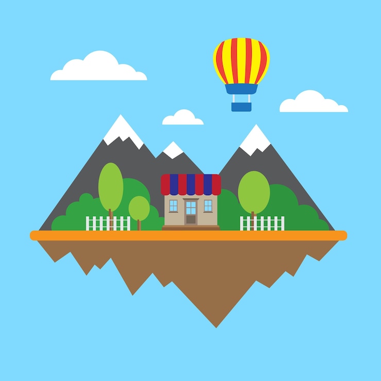 Vector mountains and building