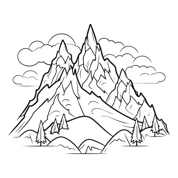 Vector mountains in the clouds of a mountain landscape