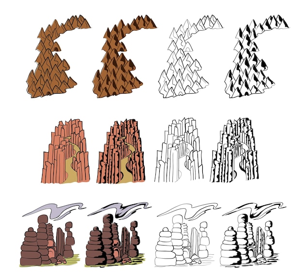 マップファンタジーやゲームを作成するための山の要素地図作成