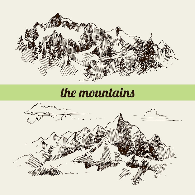 Vector mountains engraving style