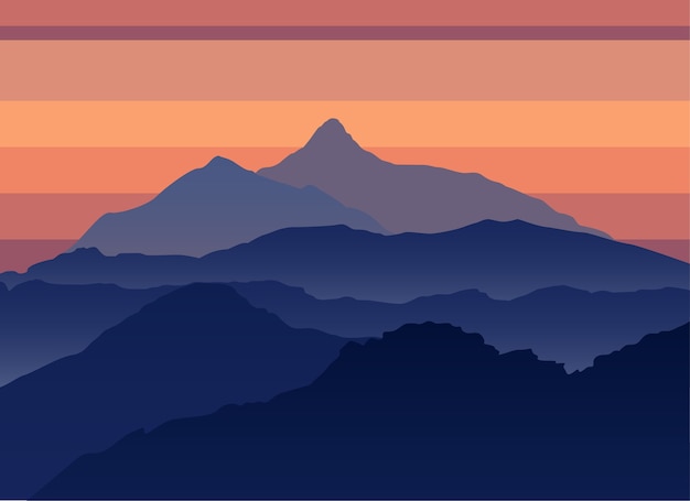 Premium Vector | Mountains evening silhouette landscape. outdoor adventure  travel concept. mountain poster template.
