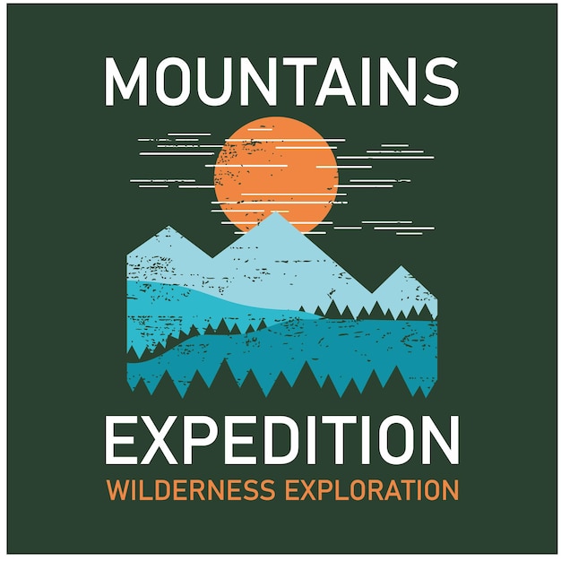 プレミアムベクトルを印刷する準備ができて山の遠征タイポグラフィTシャツのデザイン